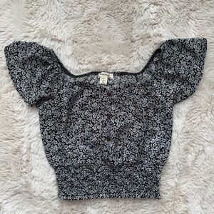 Floral Black Cropped Top